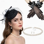 cheap Fascinators &amp; Hats-Gloves Necklace Fascinator Hat Gentlewoman Feather Fancy Dress Women's Masquerade Ascot Horse Racing Festival Adults' Headpiece All Seasons