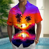 abordables Plantes tropicales-Homme Cocotier Nature et paysages Plantes Tropicales Chemise hawaïenne Chemise Boutonnée Chemise Aloha Manche Courte Hawaïen Occasionnel Vacances Été Printemps Col Rabattu Impression 3D chemises