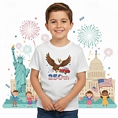  100% хлопок Дети Мальчики Синий Черный Белый Графика Орел 250-летие Футболка Блуза Вырез под горло С короткими рукавами на открытом воздухе На каждый день Мода Уличный стиль Оригинальный рисунок