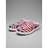  USA 250. Jubiläum Frauen Rot Blau Amerikanische Flagge Druck Komfort Mules – Leinenschlupfschuhe für USA 4. Juli Outdoor-Events Reisen und alltägliche Kleidung