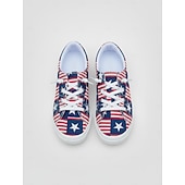  Women's Red Blue Patriotic Lace-Up Sneakers – Star & Stripe Print Casual Shoes for Independence Day Parade, National Celebrations, United States Anniversary, Walking & Streetwear