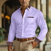 cheap Men's Non Iron Shirts-Men's Shirt Dress Shirt Non Iron Shirt Button Up Shirt Color Block Business Wedding Navy Blue Long Sleeve Turndown All Seasons Clothing Apparel Patchwork