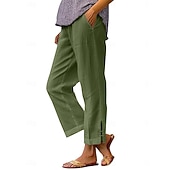 Calça chino feminina 100% algodão, ideal para o verão, férias e estilo streetwear. Comprimento total, cintura média, lisa, com bolsos, cintura elástica, confortável e sem elasticidade. Perfeita para uso diário, atividades ao ar livre e férias. Disponível