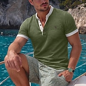 economico Maglietta casual Henley-Per uomo Maglia Henley Maglietta Manica Corta Henley Estate Blocco di colori Moda Designer Casual Tasca Bottoni Casuale Quotidiano All'aperto Blu Nero Marrone Maglietta Top per Uomo