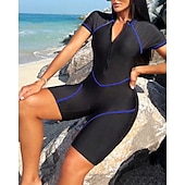 halpa One Pieces Rash Guards-Naisten Vakio Ihottumissuoja One Pieces -ihottumasuojat Uimapuku Värien estäminen Sulkea jnk vetoketju UV suoja Elastinen Lyhythihainen Uima-asut Kokopuku Lainelautailu Sukellus Uinti Kesä