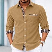 economico Camicie eleganti da uomo-Per uomo Camicia Camicia elegante Camicia di Velluto a Coste Camicia con Bottoni Plaid Casuale Quotidiano Nero Blu marino Arancione Verde Manica Lunga Collo ripiegato Tutte le stagioni Abbigliamento