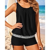 preiswerte Surfen Tankinis &amp; Bikinis-Damen Geraffter Tankini 2 Teile Tropisch UV Schutz Elastisch Ärmellos Bademode Surfen Strand Schwimmen Sommer