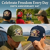  כובע יום הולדת ה-250 של ארצות הברית עם 2 מטבעות זכרון עיט וחירות כובע מודפס דיגטלי לאירוע חגיגת יום העצמאות מתנת פטריוטית חצי אלף