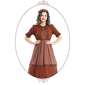  250e jubileum VS 19e eeuw jaren 1800 Prairiejurk Bonnet en schortset Korte mouwen Pionier Meisje Koloniaal Pionier Onafhankelijkheidsoorlog Kostuum Dames Halloween Carnaval 4 juli Volwassenen Kleding