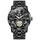 levne Mechanické hodinky-Nové pánské business hodinky značky Olevs s luminiscenčním displejem, věčným kalendářem a týdenním zobrazením. Plně mechanické hodinky s dutým rotorem pro běžné nošení, voděodolné, vhodné pro sport.