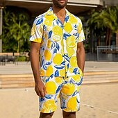 economico Set di camicie stampate da uomo-Per uomo Frutta 2 pezzi Set di camicie Camicia Manica Corta Pantaloni corti Colletto cubano Vacanza Casuale Quotidiano Feste Stampa 3D Estate Giallo