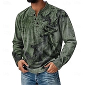 economico Vintage e retrò-Per uomo Grafico Vintage Maglia Henley Manica Lunga Moda Carino Quotidiano Casuale Ferie Primavera Primavera &amp; Autunno Tutte le stagioni Rosa Verde Cachi Blu scuro Henley Maglietta Henley