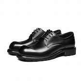 cheap Classic Dress Shoes-Men's Dark Brown Leather Lace-Up Shoes – Elegant Faux Leather Wedding Footwear for Formal Ceremonies
