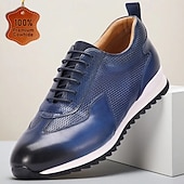 preiswerte Premium Leder Sneaker-Marineblaue Herren-Sneaker aus Leder – stylische, atmungsaktive Sneaker mit perforiertem Design, perfekt für aktive und lässige Outfits.