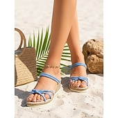economico Donne-sandali con zeppa color lavanda da donna con cinturini intrecciati: comode scarpe estive per le vacanze, da spiaggia, da resort e per l'abbigliamento casual all'aperto