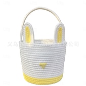 Недорогие Необычные игрушки-Корзинка в виде пасхального кролика, сделанная своими руками, пустая белая хлопковая веревочная сумка для поиска пасхальных яиц с ушками, многоразовое персонализированное подарочное ведерко для детей, малышей, девочек и мальчиков (пустое для самостоятельн