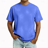 cheap Basic T shirts-Men's T Shirt 100% Cotton Acid Wash Shirt Tee Top Short Sleeves Crew Neck Summer Spring Plain Fashion Designer Basic Garment Dyed Plain Vacation Street Going out Blue Black Pink Top Tee for Men