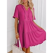 economico Vestito bianco-Per donna Mini Abito Abito a trapezio Abito Estivo Casual Quotidiano Vestibilità comoda Semplice Manica Corta Scollo a V Blu Nero Fucsia Verde Estate Primavera