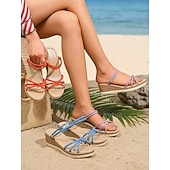 economico Donne-sandali con zeppa color lavanda da donna con cinturini intrecciati: comode scarpe estive per le vacanze, da spiaggia, da resort e per l'abbigliamento casual all'aperto