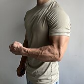 Недорогие Футболки и майки для бега-Муж. Футболка для бега Компрессионная футболка Рубашка тренировки С короткими рукавами Верхняя часть Лето Весна Осень Однотонный Быстровысыхающий Сжатие видеоизображений Влагоотводящие Дышащий