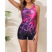 preiswerte One Pieces Rash Guards-Damen Mittel One Piece Rash Guards Badeanzug Badeanzüge Abstrakt Offener Rücken UV Schutz Elastisch Ärmellos Bademode Bodysuit Surfen Tauchen Schwimmen Sommer