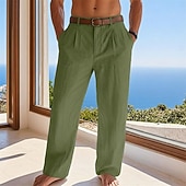 billiga Semester-Herr Byxor av linne i bomull Långbyxor Sommarbyxor Säckiga byxor Strandbyxor Ficka Ensfärgat Komfort Andningsfunktion Fullängd Ledigt Dagligen Utomhus Semester Mode Blå Svart Oelastisk