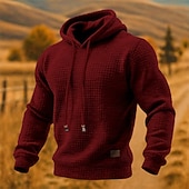 preiswerte Basic-Hoodies für Herren-Herren Kapuzensweatshirt Waffle Kapuzensweatshirt Pullover Kapuzensweatshirt Aprikose Weinrot Schwarz Weiß Gelb Mit Kapuze Einfach Strukturiert Lässig Täglich Sport &amp; Outdoor Streetwear Cool