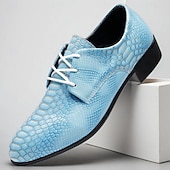 voordelige Derby Schoenen-Blauwe herenschoenen met krokodillenprint, vetersluiting, bovenkant van imitatieleer, modieuze luxe stijl, geschikt voor stijlvolle mannen bij feestjes en speciale gelegenheden.