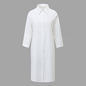 cheap Dresses-Women's Mini Dress Cotton Linen Dresses Shirt Dress Modern Outdoor Vacation Going out Regular Fit Plain Half Sleeve Shirt Collar Black White Light Blue Summer Spring