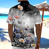 ieftine imprimare florală-Bărbați Margaretă Imprimeu floral Flori Cămașă hawaiană Camașă cu nasturi Cămașă Aloha Manșon scurt Hawaiană Casual Vacanță Vară Primăvară Răsfrânt Imprimare 3D cămăși cu guler Un buzunar frontal