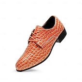 economico Scarpe Derby-scarpe eleganti da uomo con stampa coccodrillo gialla, design in similpelle con lacci, stile lussuoso e distintivo, adatte per eventi formali e occasioni speciali