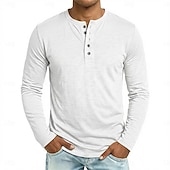 abordables camisetas basicas-Hombre Henley Shirt Tee Camiseta 100% algodón Manga Larga Color sólido Plano Un Color Moda Design Casual Botones Puro Henley Casual Diario Exterior Verano Primavera Otoño Negro Blanco Azul Marino