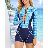 Недорогие Рашгард One Pieces-Жен. Рашгард Купальный костюм Swimsuits С принтом Бойлег УФ-защита Быстровысыхающий Эластичный Длинный рукав Купальники Купальник Серфинг Пляж  Плавание Лето