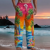voordelige Casual herenbroek met print-Voor heren Tropische planten Tikkie Bloemen Broek Wijde broek Vrijetijdsbroek Medium Taille Hawaii Buiten Vakantie Strand Kleding Elastische tailleband met trekkoord Linnen broek met zakken Zomer