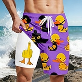  Per uomo Cartoni animati Anatra Dito medio Pantaloncini foderati Pantaloncini da bagno 2 in 1 Pantaloncini da mare Misura del girovita medio Hawaiano Divertente Vacanza al Mare Tasche Laterali Con