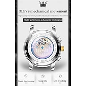 abordables Montres mécaniques-Montre homme Olevs neuve, élégante et fonctionnelle, avec affichage des phases de la lune, du calendrier, de l'heure sur 24 heures et du jour de la semaine. Montre mécanique automatique multifonctions