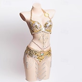 Недорогие Верх и комплекты-Сумка для танцев самба набор для танца живота с цепочкой из бисера и бахромы глубокого синего цвета костюм для выступлений