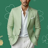 abordables Blazer en lin-Blazer léger pour homme – veste d'été décontractée à coupe ajustée, col cranté simple boutonnage, vert clair