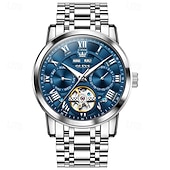 levne Mechanické hodinky-Nové pánské business hodinky značky Olevs s luminiscenčním displejem, věčným kalendářem a týdenním zobrazením. Plně mechanické hodinky s dutým rotorem pro běžné nošení, voděodolné, vhodné pro sport.