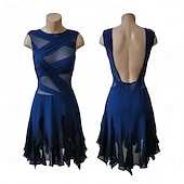 economico Abiti da Pattinaggio Artistico-Abito da pattinaggio artistico Per donna Pattinaggio sul ghiaccio Vestito blu navy Patchwork Schiena aperta Alta elasticità Allenamento Competizione Vestiti da pattinaggio sul ghiaccio Classico