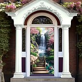 abordables Bannières de Garage et de Porte-Bannière 3D représentant une vieille ruelle, des escaliers en pierre, une vue de rue méditerranéenne, un rideau de porte réaliste et pittoresque, idéal pour la décoration de votre porte d'entrée.