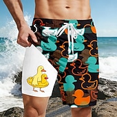  Ανδρικά Μικρή κίτρινη πάπια Αστείος Πάπια από καουτσούκ Σορτς με επένδυση Σορτς κολύμβησης 2 σε 1 Σορτσάκια Κολύμβησης Μεσαία Μέση Χαβανέζα Διακοπές στην παραλία