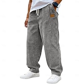 olcso alkalmi nadrág-Férfi Nadrág Kordbársony Nadrág Bő nadrág Alkalmi nadrág Zsinór Egyenes lábbal Tömör szín Mokaszinok Teljes hossz Hétköznapi Napi Szabadtéri Szabadság Divat Fekete Fehér Mikroelasztikus