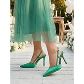 abordables Invitado a la boda-Zapatos de tacón alto con punta puntiaguda verde para mujer, elegantes zapatos de vestir para invitados de boda en ceremonias al aire libre.