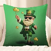 olcso Díszpárnahuzatok-Szent Patrik-napi lóhere manó sör díszpárnahuzat 45x45 cm, vintage retro zöld 3D nyomtatott dekoratív párnahuzat