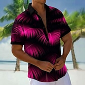 economico Piante tropicali-Per uomo Foglia di palma Piante Tropicali Camicia Camicie hawaiane Camicia Aloha Manica Corta Hawaiano Vacanza Ferie Estate Collo ripiegato Stampa 3D Una tasca anteriore Camicia tipo lino Blu Viola