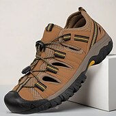 お買い得  アウトドアサンダル-メンズブラウンハイキングサンダル、レースアップ調節可能デザイン、耐久性のあるトラクションアウトソール、トレッキング、釣り、夏用機能アウトドアスタイル