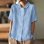 economico Camicie-Per donna Camicie effetto lino Camicia di lino Camicia Estiva Camicia con Bottoni Bottoni Tinta unica Semplice Quotidiano Elegante Casual Manica Corta Collo ripiegato Top Regolari Ferie Uscire