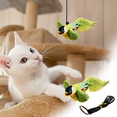 お買い得  猫用おもちゃ-鳥のさえずりが聞こえるインタラクティブな猫のおもちゃ &amp;羽ばたき、自動鳴き声 &amp;キャットニップ &amp;室内猫用のロープ、引っかき用のティーザースティック &amp;噛む、退屈しのぎのペット用品