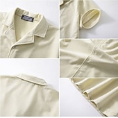 お買い得  メンズスマートカジュアルシャツ-男性用 シャツ カジュアルシャツ ボタンアップシャツ バーガンディー アプリコット コーヒー 半袖 平織り キューバンカラー カジュアル 日常 衣類 エレガント ファッション カジュアル